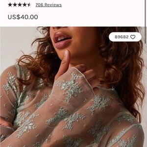 Free People Sheer Lace Top in Mint Green